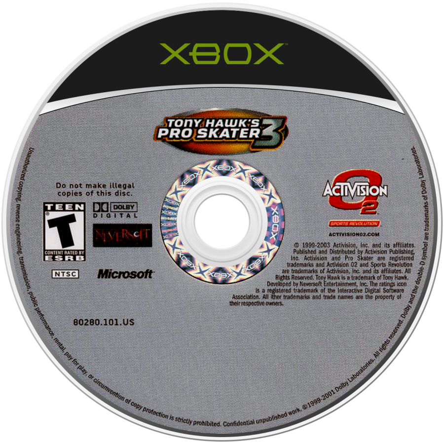 Tony Hawk's Pro Skater 3 Microsoft Xbox Original Xbox video game featuring skateboarding action gameplay professional skaters trick combos grinding ramps skate parks career mode challenges and extreme sports competition retro video game collection collectible gaming appeal disc