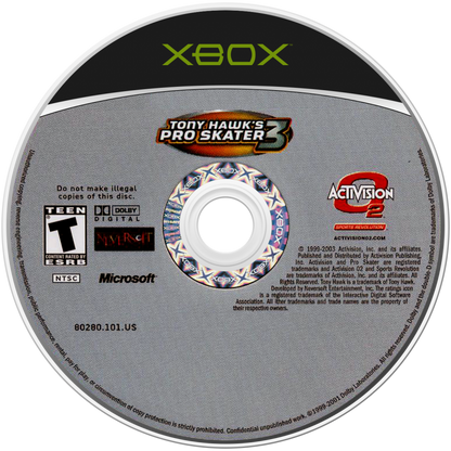 Tony Hawk's Pro Skater 3 Microsoft Xbox Original Xbox video game featuring skateboarding action gameplay professional skaters trick combos grinding ramps skate parks career mode challenges and extreme sports competition retro video game collection collectible gaming appeal disc