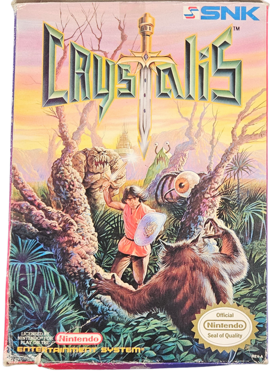 Crystalis Complete in Box CIB Nintendo Entertainment System NES for retro video game enthusiasts featuring classic action role playing gameplay fantasy adventure real time sword combat expansive world exploration character progression complete in box collectible gaming appeal box front