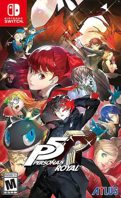 Persona 5 Royal Nintendo Switch inspired design featuring stylish JRPG life simulation aesthetic Phantom Thieves story school life exploration turn based combat supernatural palace infiltration vibrant anime visuals and character driven narrative presentation front cover