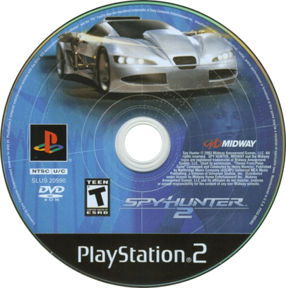 Spy Hunter 2 game for the PlayStation 2 featuring vehicular combat gameplay with high speed driving missions weapon equipped vehicles objective based levels and arcade style action across international locations disc