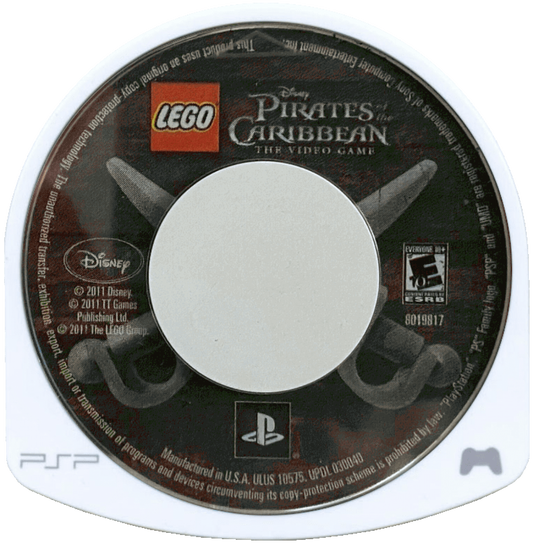 LEGO Pirates of the Caribbean The Video Game PlayStation Portable PSP inspired design featuring family friendly action adventure aesthetic LEGO styled pirate characters Caribbean exploration humorous storytelling puzzle solving cooperative inspired gameplay and swashbuckling movie based excitement presentation UMD