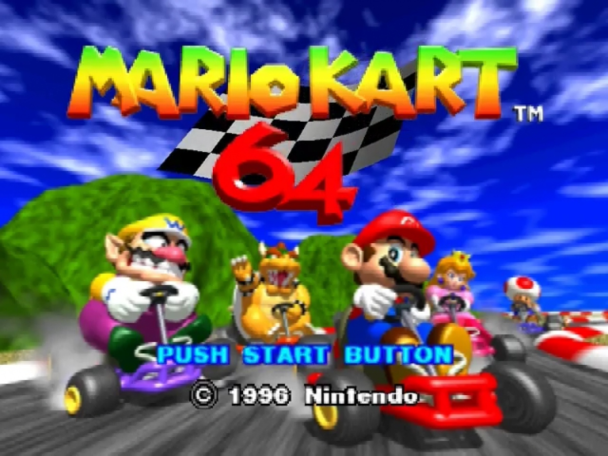 Mario Kart 64 title screen for Nintendo 64 (N64) video game