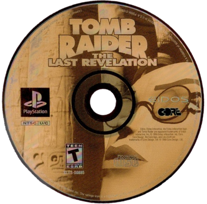 Tomb Raider The Last Revelation disc art PlayStation 1 (PS1) video game, action adventure, exploration and puzzle solving, classic Lara Croft title 