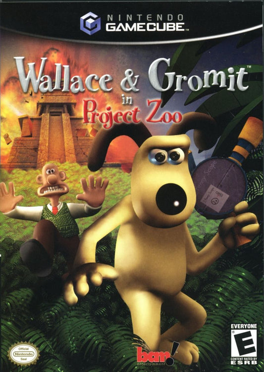 Cover art for Wallace & Gromit in Project Zoo GameCube GC video game, puzzle adventure, family-friendly, cartoon-based gameplay, multiplayer, Nintendo GameCube title