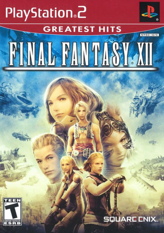 Final Fantasy XII from the Greatest Hits collection for the PlayStation 2 featuring open world style RPG gameplay with real time combat expansive fantasy world exploration and cinematic storytelling in the kingdom of Ivalice cover art