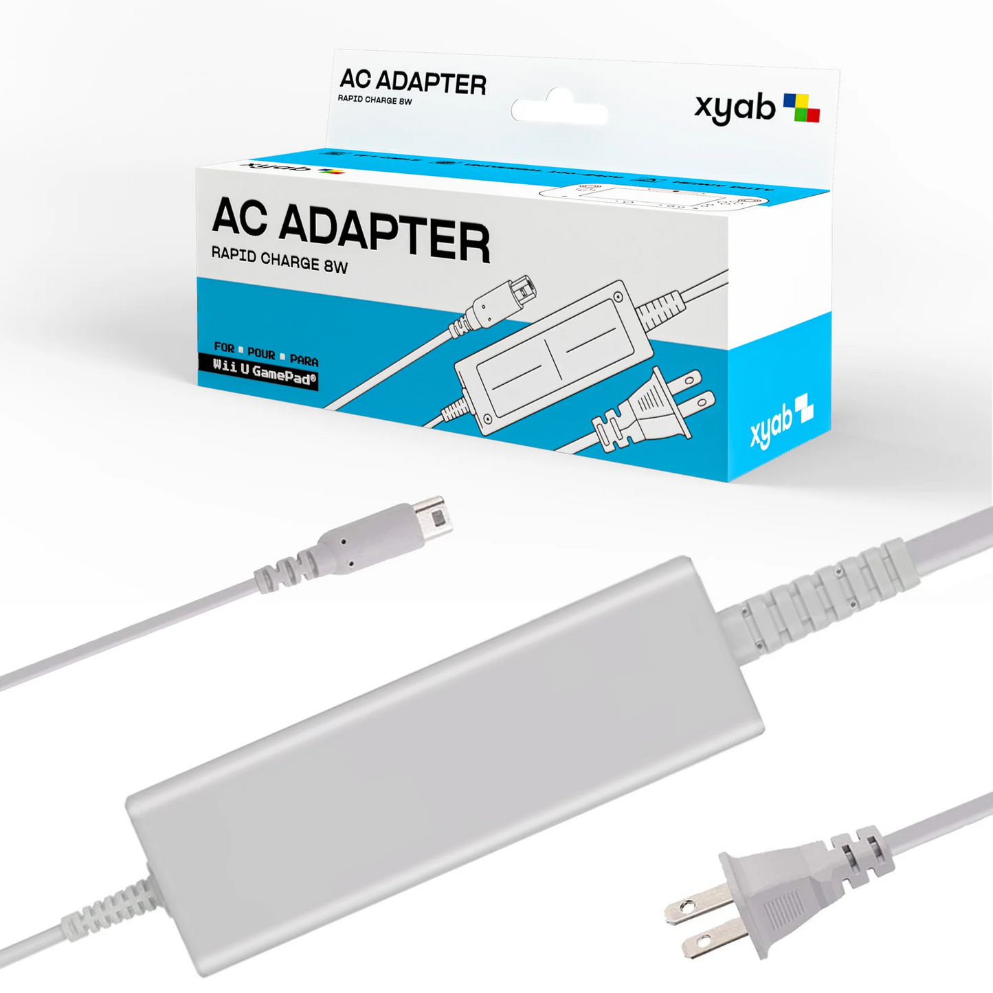 Wii U GamePad AC Adapter inspired design featuring Nintendo handheld controller charging accessory aesthetic reliable power supply replacement hardware convenient charging connection essential gaming setup compatible Wii U GamePad presentation box and cable 