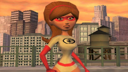 Disney Pixar The Incredibles Nintendo GameCube GC action adventure video game featuring the Incredible family superhero characters Mr Incredible Elastigirl Violet Dash and Jack-Jack superpowers combat enemies action-packed missions city exploration and classic Nintendo GameCube GC gameplay collectible retro gaming appeal gameplay