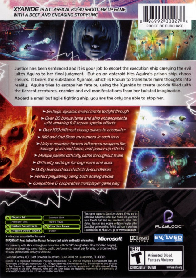 Xyanide retro Xbox video game Xyanide sci fi shooter arcade style space combat bullet hell inspired gameplay fast paced shooting action futuristic console title Xbox release back of case