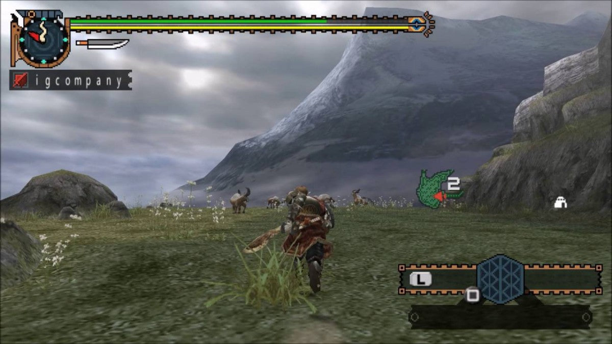 Monster Hunter Freedom Unite PlayStation Portable PSP video game, action RPG, cooperative monster hunting, expanded content edition, handheld console title gameplay screenshot