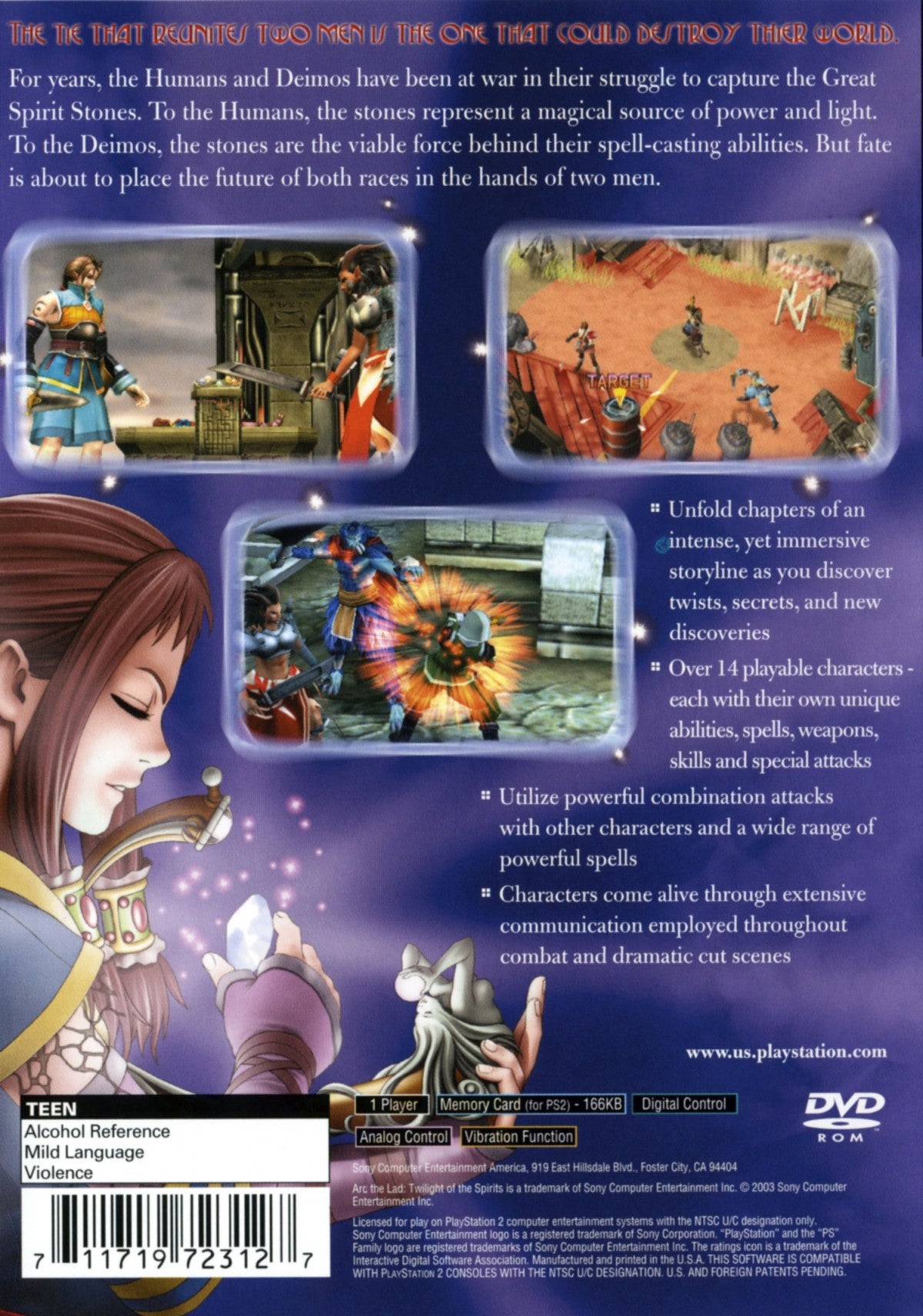 Arc the Lad: Twilight of the Spirits PS2 role-playing video game back cover art