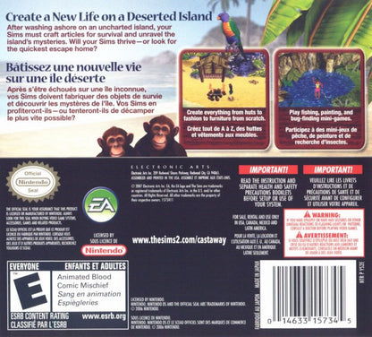The Sims 2: Castaway back cover art for Nintendo DS (DS) video game