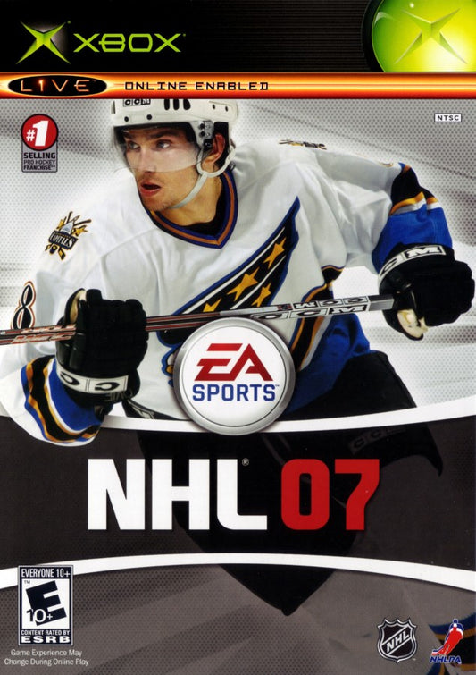 NHL 07 Xbox original Xbox hockey sports game EA Sports ice hockey simulation NHL teams players season mode franchise mode multiplayer gameplay realistic skating puck control classic sports title Xbox software video game title cover art 