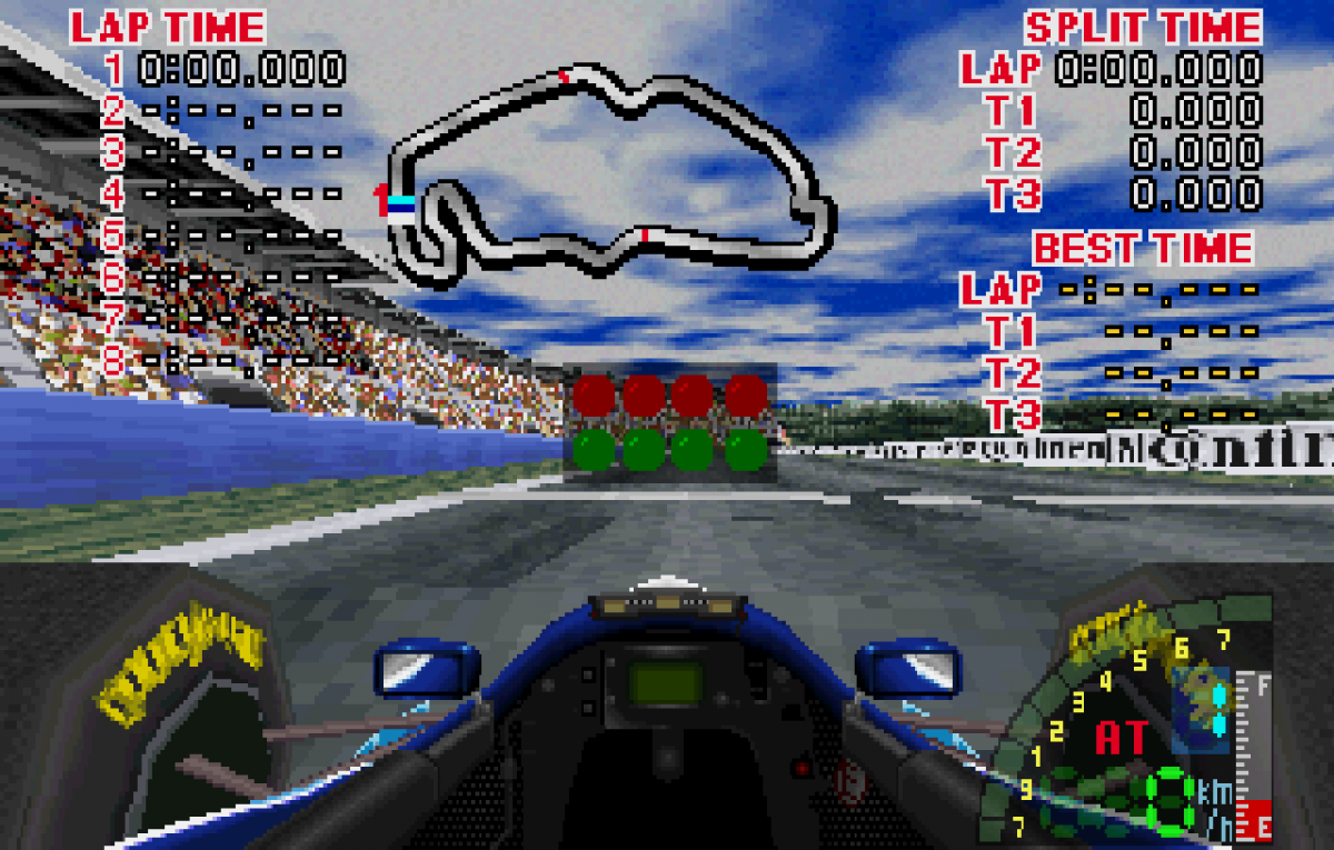 F1 Challenge Sega Saturn Formula One racing game simulation style motorsport racing circuits realistic driving physics championship mode cockpit and third person racing Sega licensed F1 gameplay retro gaming Sega Saturn software video game title gameplay 