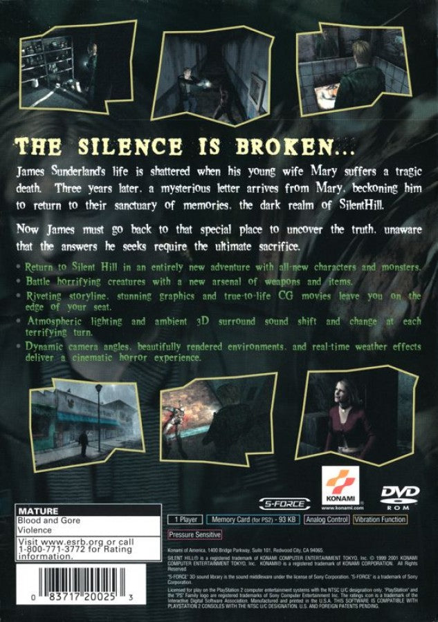 Silent Hill 2 – PlayStation 2 (PS2) video game back of case, survival horror game