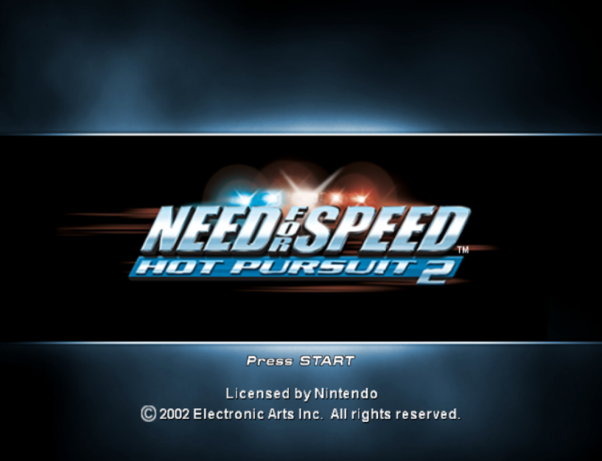 Need for Speed: Hot Pursuit 2 start screen for Nintendo GameCube (GC) racing video game