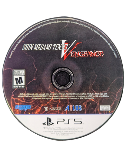 Shin Megami Tensei V Vengeance PS5 game featuring turn-based JRPG combat, demon fusion mechanics, and dark post-apocalyptic storytelling on PlayStation 5 disc