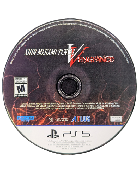 Shin Megami Tensei V Vengeance PS5 game featuring turn-based JRPG combat, demon fusion mechanics, and dark post-apocalyptic storytelling on PlayStation 5 disc