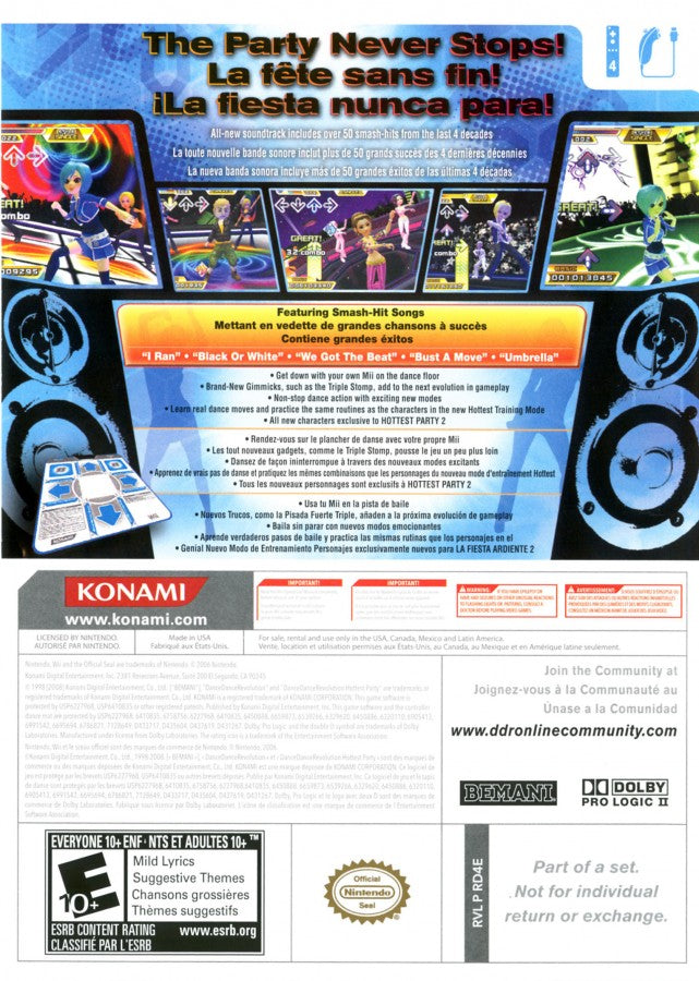 Dance Dance Revolution Hottest Party 2 back cover art for Nintendo Wii Wii video game