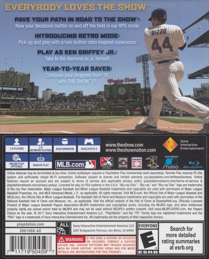 MLB 17: The Show – PlayStation 4 (PS4) video game back of case, baseball sports game