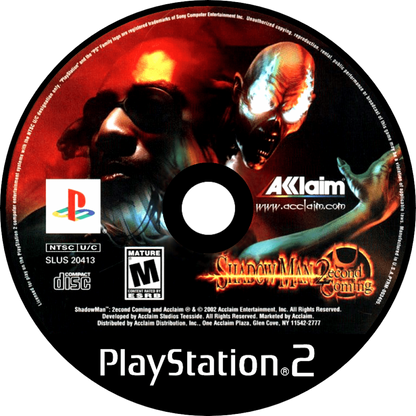 Shadow Man 2econd Coming PS2 Sony PlayStation 2 action adventure horror game third person combat supernatural powers voodoo themed story exploration dark atmosphere Acclaim Entertainment retro gaming PlayStation 2 software video game title disc