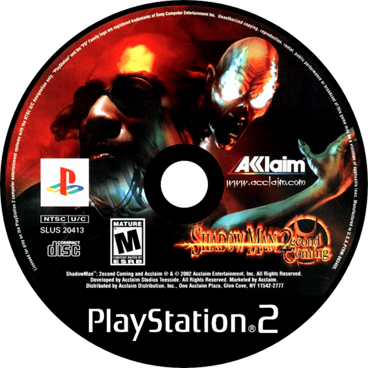 Shadow Man 2econd Coming PS2 Sony PlayStation 2 action adventure horror game third person combat supernatural powers voodoo themed story exploration dark atmosphere Acclaim Entertainment retro gaming PlayStation 2 software video game title disc