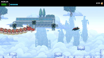 The Messenger Nintendo Switch inspired design featuring ninja action platform adventure aesthetic time traveling storyline pixel art visuals challenging combat acrobatic movement retro inspired gameplay interconnected world exploration presentation gameplay
