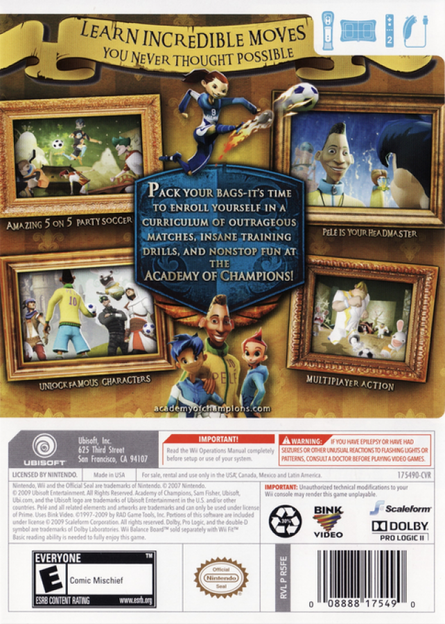 Academy of Champions Soccer back of case for Nintendo Wii (Wii) video game