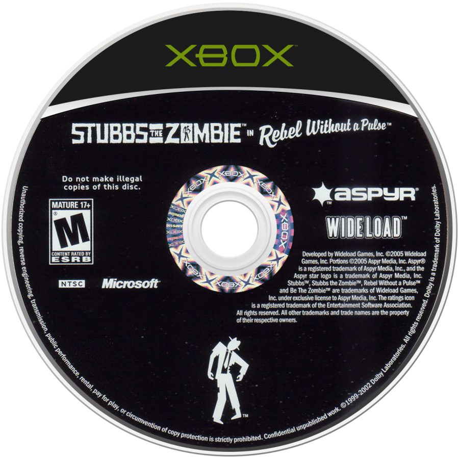 Stubbs the Zombie in Rebel Without a Pulse Microsoft Xbox Original Xbox video game featuring action adventure gameplay zombie combat retro futuristic world exploration humorous undead characters brain eating abilities enemy attacks and quirky gameplay mechanics retro video game collection collectible gaming appeal disc