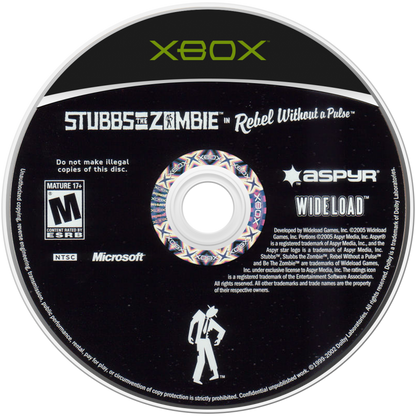 Stubbs the Zombie in Rebel Without a Pulse Microsoft Xbox Original Xbox video game featuring action adventure gameplay zombie combat retro futuristic world exploration humorous undead characters brain eating abilities enemy attacks and quirky gameplay mechanics retro video game collection collectible gaming appeal disc