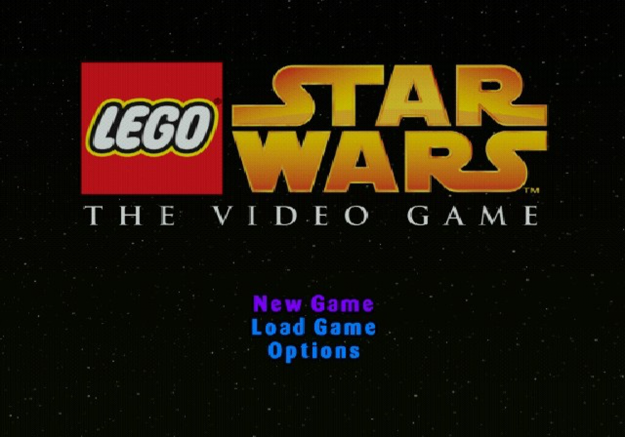 LEGO Star Wars title screen for PlayStation 2 video game. 