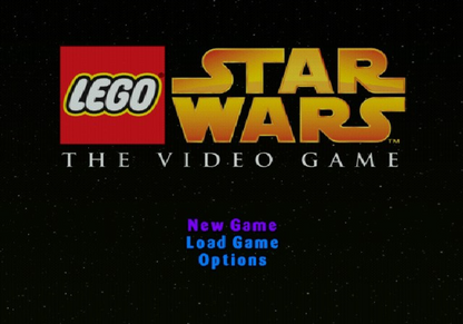 LEGO Star Wars title screen for PlayStation 2 video game. 