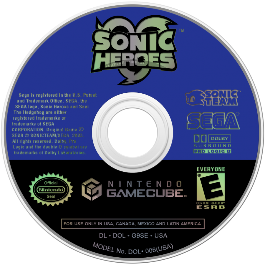 Sonic Heroes GameCube game featuring fast-paced team-based platforming, colorful 3D levels, and classic Sonic the Hedgehog action adventure disc