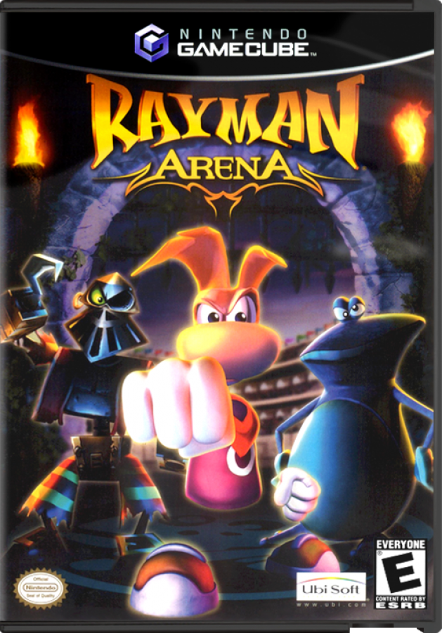 Rayman Arena cover art for Nintendo GameCube (GC) multiplayer platform fighting video game