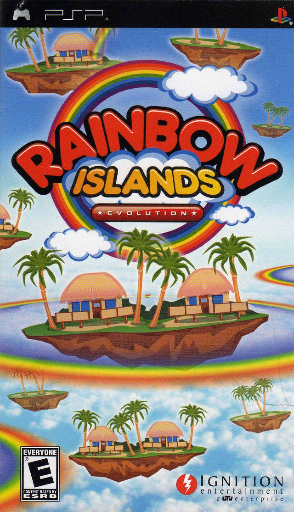 Rainbow Islands Evolution PSP inspired design featuring colorful fantasy platform adventure aesthetic classic arcade inspired gameplay magical rainbow powers whimsical worlds charming characters vibrant retro action handheld gaming presentation front coverr