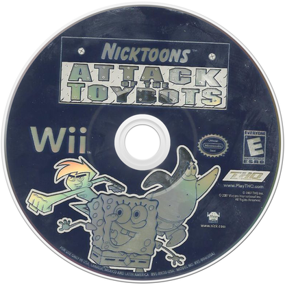SpongeBob SquarePants: Attack of the Toybots Nintendo Wii for action platforming video game fans featuring SpongeBob and Bikini Bottom characters toy robot enemies colorful environments side scrolling gameplay collectible items boss battles motion controls and family friendly Nickelodeon adventure collectible gaming appeal disc