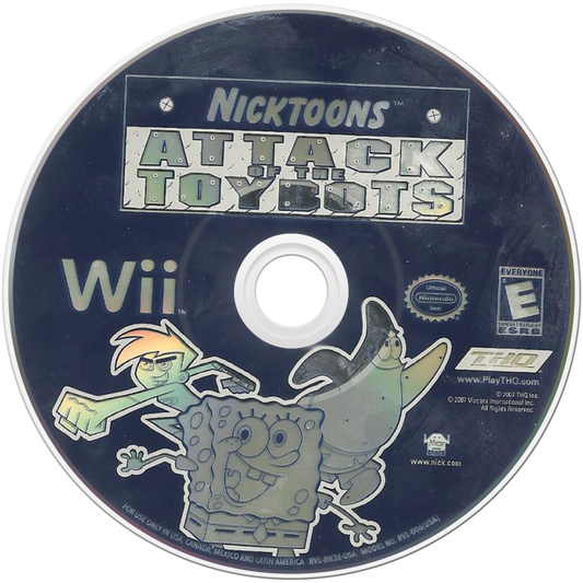SpongeBob SquarePants: Attack of the Toybots Nintendo Wii for action platforming video game fans featuring SpongeBob and Bikini Bottom characters toy robot enemies colorful environments side scrolling gameplay collectible items boss battles motion controls and family friendly Nickelodeon adventure collectible gaming appeal disc