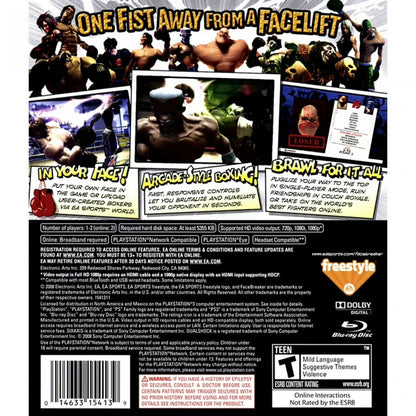 FaceBreaker PlayStation 3 PS3 for retro video game enthusiasts featuring arcade style boxing gameplay exaggerated cartoon inspired fighters fast paced knockout action over the top special moves competitive multiplayer battles and collectible gaming appeal back cover 