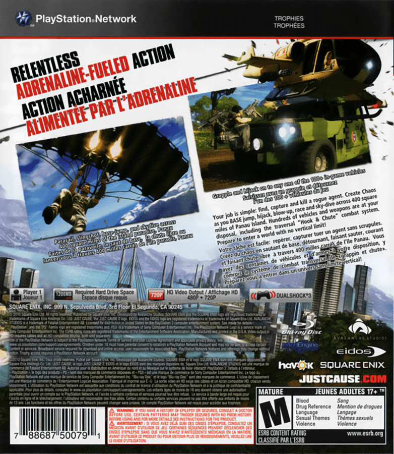 Just Cause 2 back cover art for PlayStation 3 PS3 video game