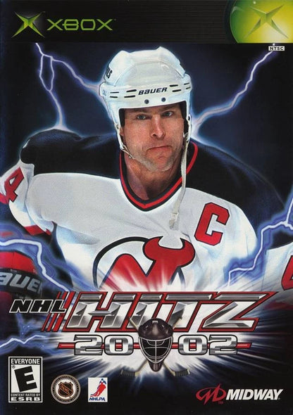 NHL Hitz 2002 Xbox game cas featuring intense arcade-style hockey action cover art