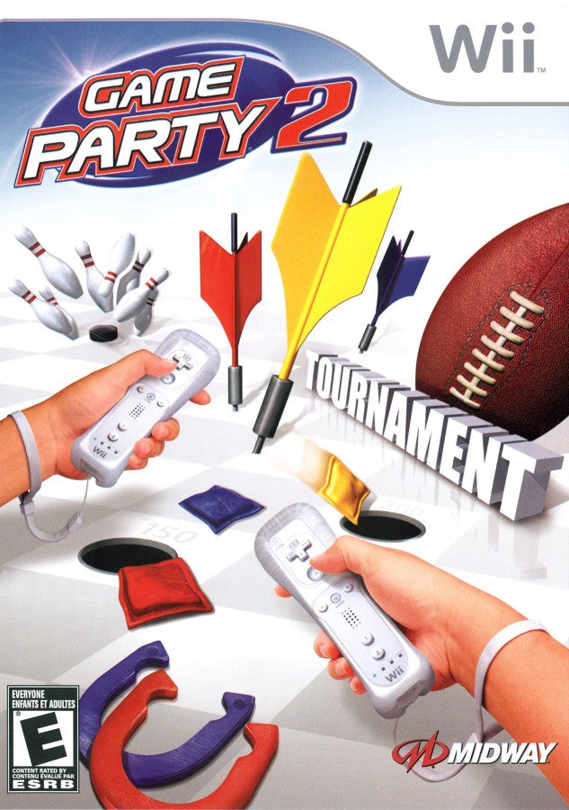 Game Party 2 game for the Nintendo Wii featuring party style mini games including darts hoop shoot horseshoes and bean bag toss with motion controls multiplayer modes and a variety of casual arcade and backyard style activities for up to four players
cover art