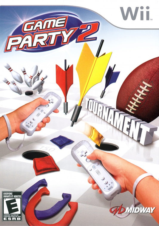 Game Party 2 game for the Nintendo Wii featuring party style mini games including darts hoop shoot horseshoes and bean bag toss with motion controls multiplayer modes and a variety of casual arcade and backyard style activities for up to four players
cover art