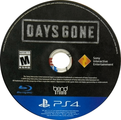 Days Gone PlayStation 4 game featuring open-world action survival gameplay with motorcycle exploration and zombie hordes disc