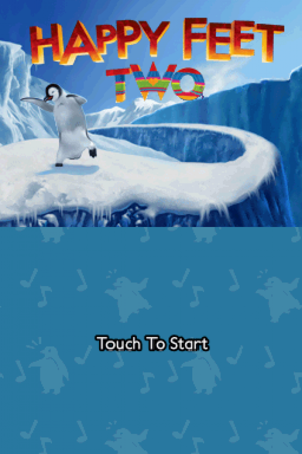Happy Feet Two start screen for Nintendo DS (DS) musical rhythm adventure video game