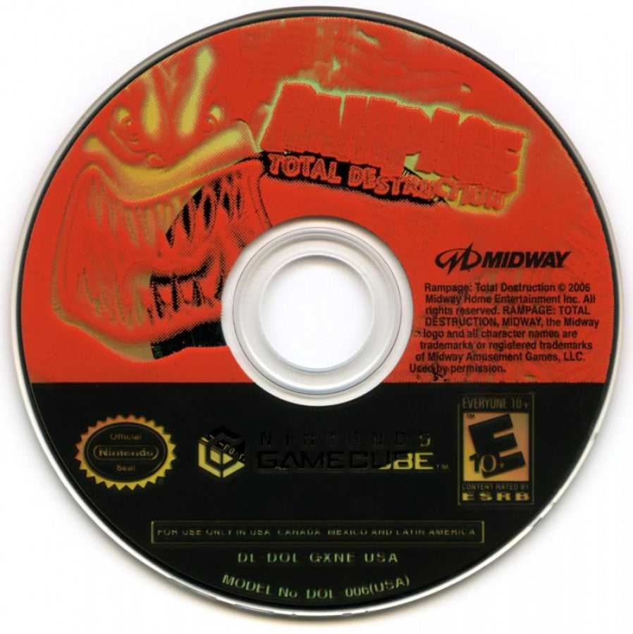 Rampage: Total Destruction disc for Nintendo GameCube (GC) monster fighting action video game
