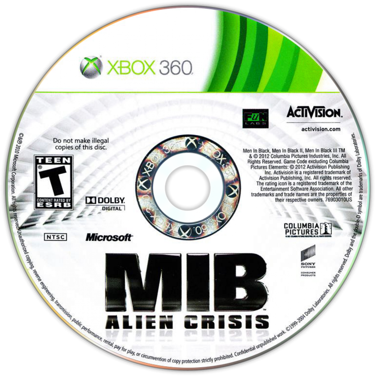 Men in Black Alien Crisis Xbox 360 cover art for retro video game enthusiasts featuring light gun style third person shooter gameplay alien invasion combat secret agent missions sci fi weapon arsenal cover based shooting mechanics and cinematic movie tie in action adventure experience and collectible gaming appeal disc