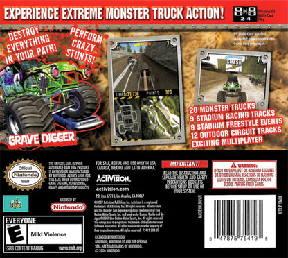 Monster Jam back of case for Nintendo DS (DS) monster truck racing video game