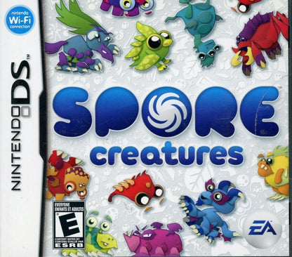 Spore Creatures Nintendo DS video game featuring creature creation gameplay evolutionary adventure touch screen controls mini games and family friendly EA handheld simulation title cover art