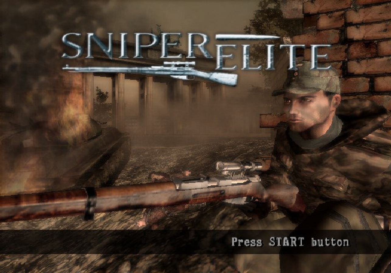 Sniper Elite – PlayStation 2 (PS2) video game title screen, tactical shooter game.