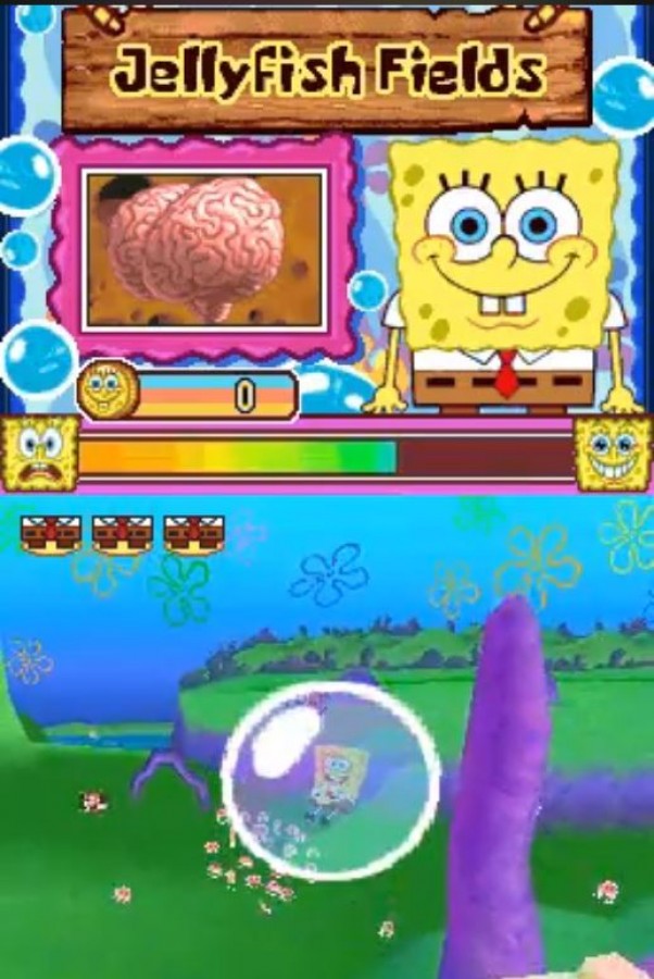 SpongeBob’s Truth or Square for Nintendo DS platformer video game featuring classic SpongeBob episodes themed levels puzzle platforming mini games cartoon humor and a family friendly underwater adventure experience gameplay